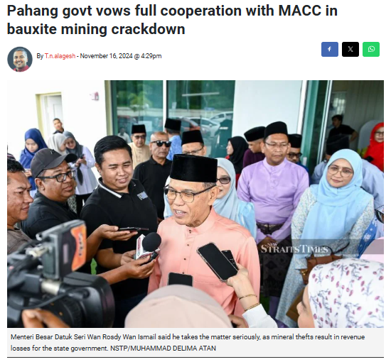 nst news nation 2024 11 1135308 pahang govt vows full cooperation macc bauxite mining crackdown