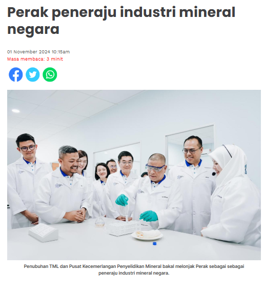 sinarharian myarticle693910beritanasionalperak peneraju industri mineral negara