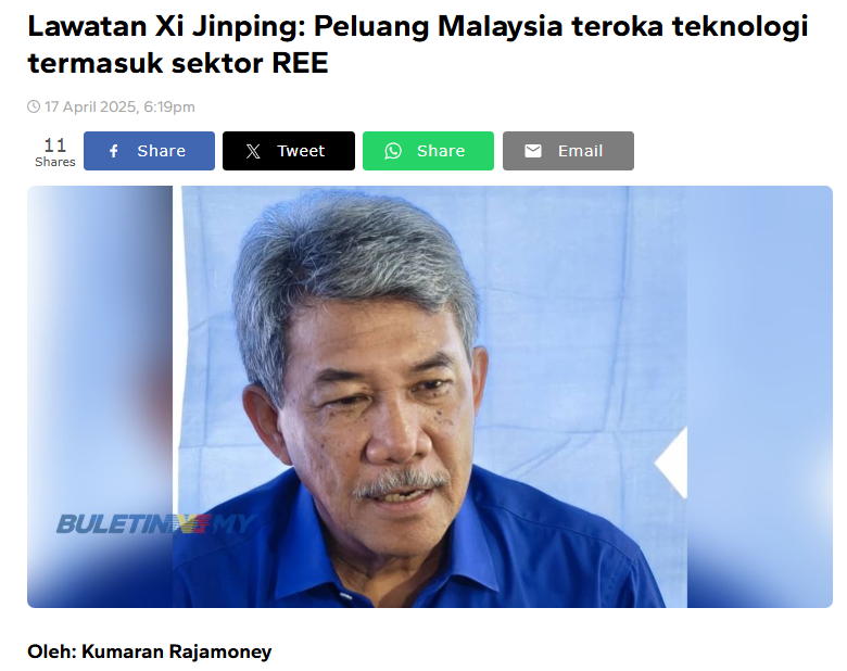 Lawatan Xi Jinping: Peluang Malaysia teroka teknologi termasuk sektor REE