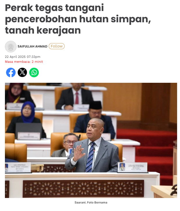 Perak tegas tangani pencerobohan hutan simpan, tanah kerajaan