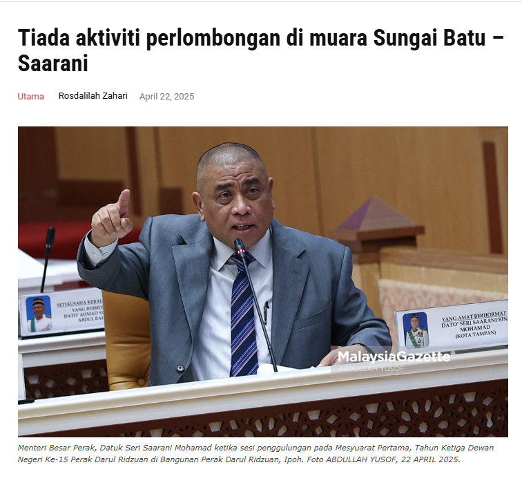 Tiada aktiviti perlombongan di muara Sungai Batu – Saarani