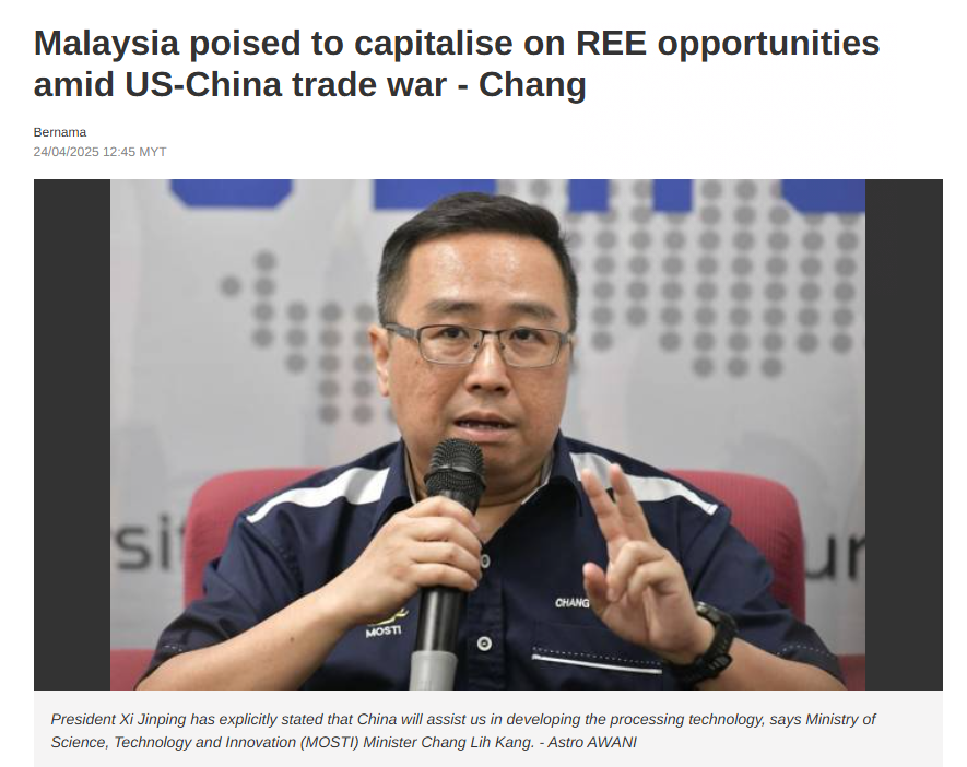 Malaysia poised to capitalise on REE opportunities amid US-China trade war - Chang