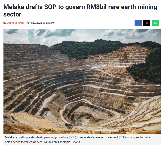 Melaka drafts SOP to govern RM8bil rare earth mining sector