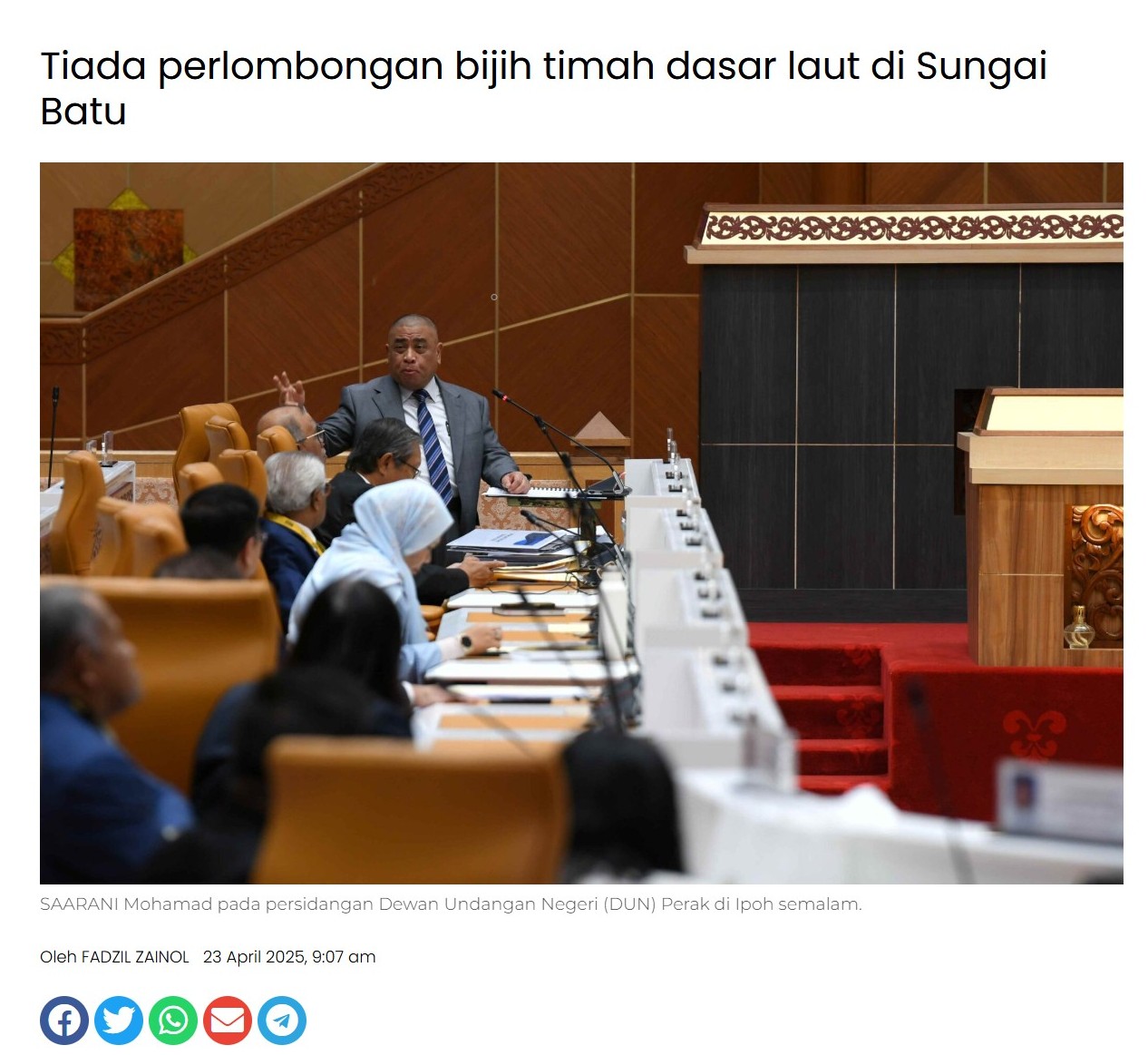 Tiada perlombongan bijih timah dasar laut di Sungai Batu