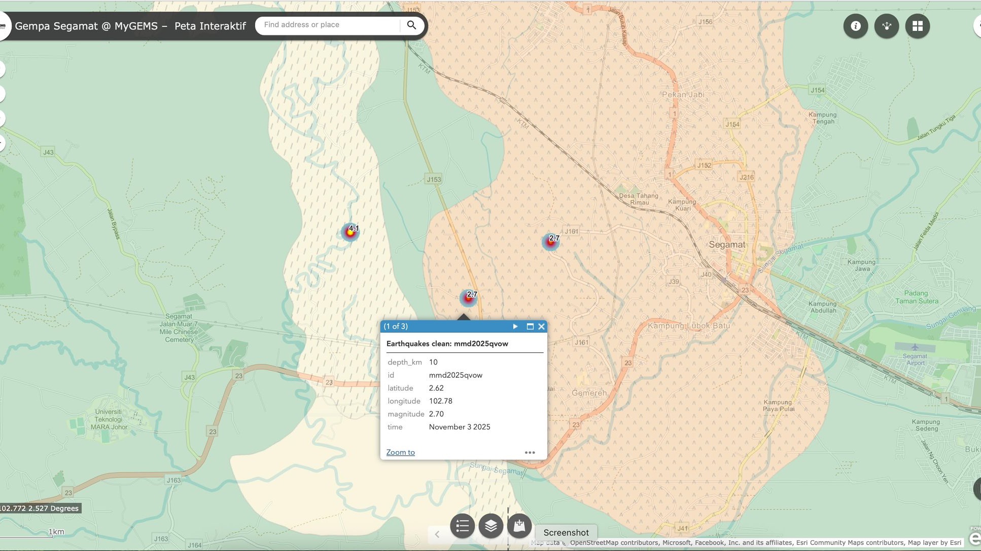 Gempa Bumi Lemah di Segamat, Johor (3 November 2025)